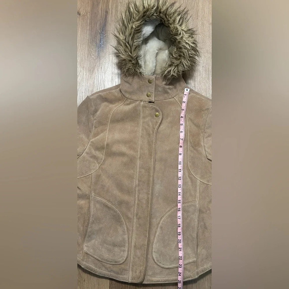 Wilsons Maxima Vintage Leather Hooded Jacket Fur Trim Tan Women’s Large - Picture 8 of 9